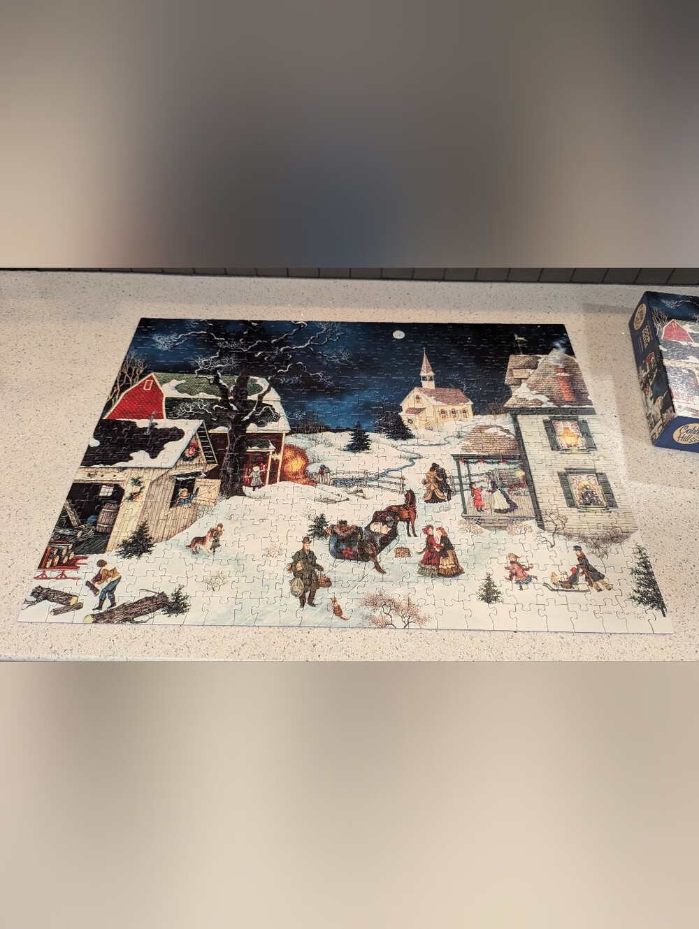 Cobble Hill Puzzle Sleigh Ride 500 Piece Jigsaw Puzzle Winter Village Retired - Picture 3 of 3